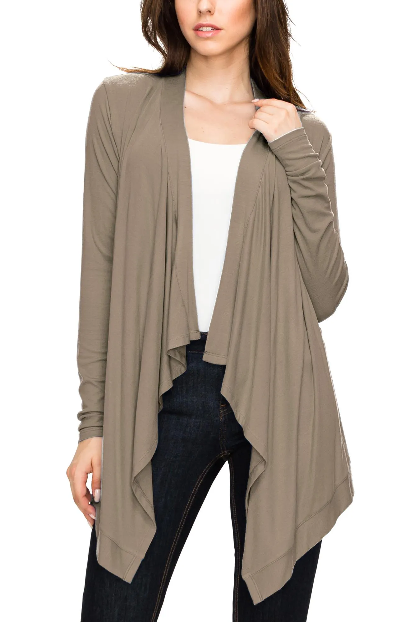 Women's Basic Draped Long Sleeve Open Front Knit Cardigan