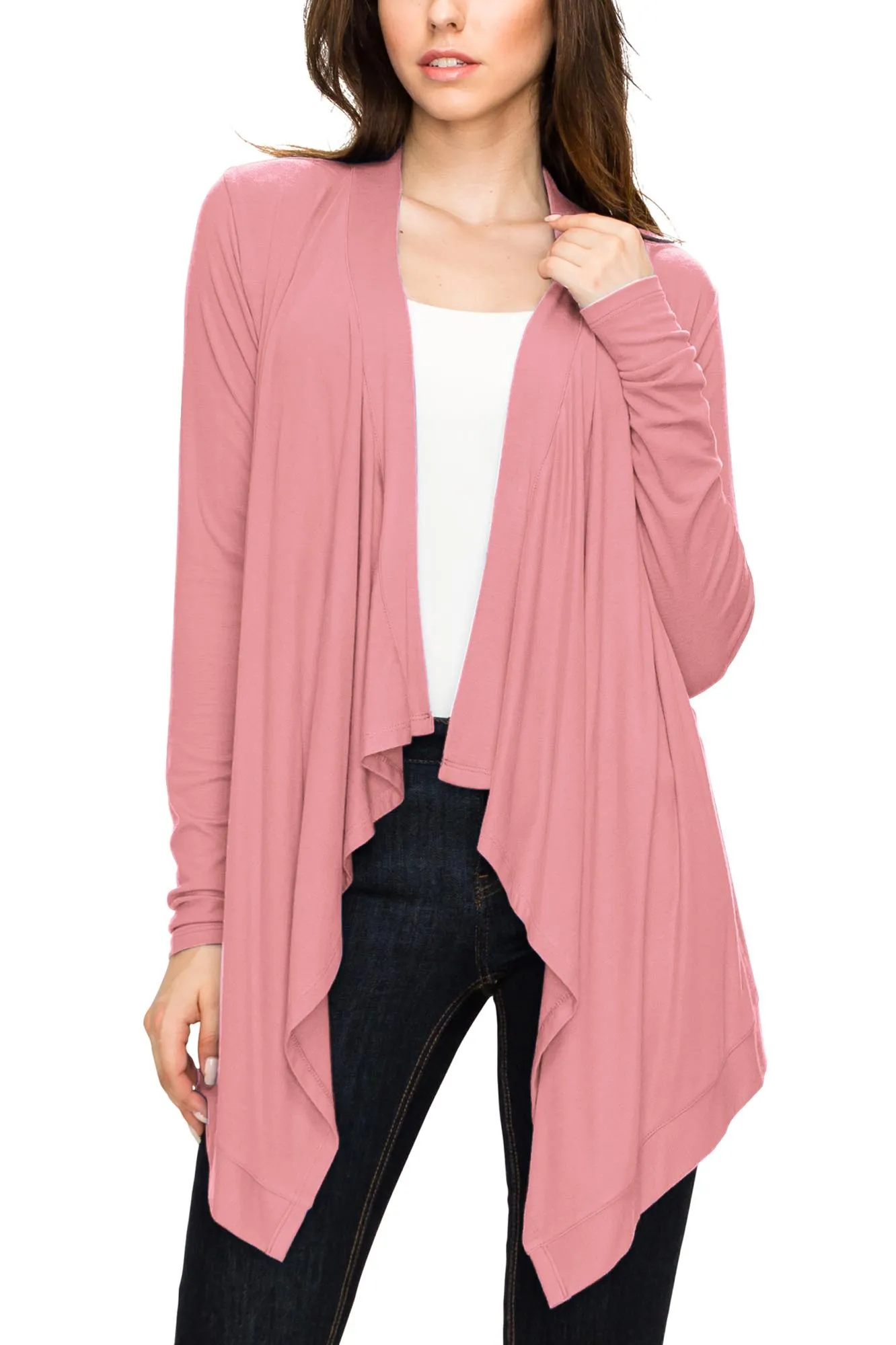 Women's Basic Draped Long Sleeve Open Front Knit Cardigan