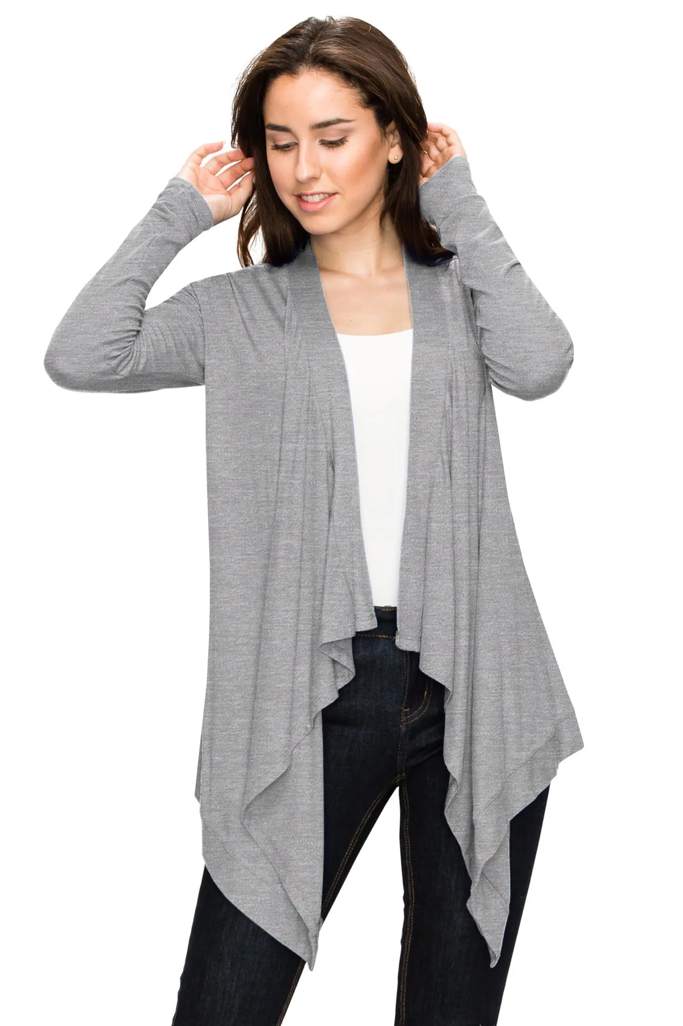 Women's Basic Draped Long Sleeve Open Front Knit Cardigan