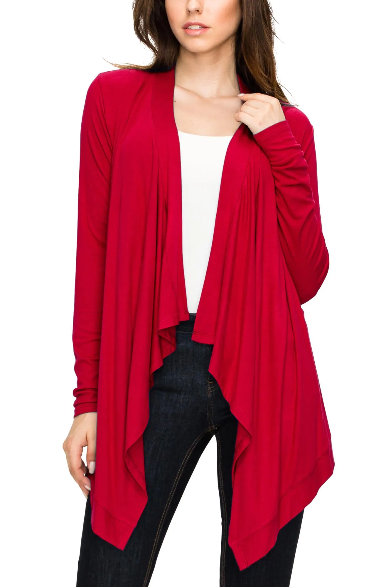 Women's Basic Draped Long Sleeve Open Front Knit Cardigan