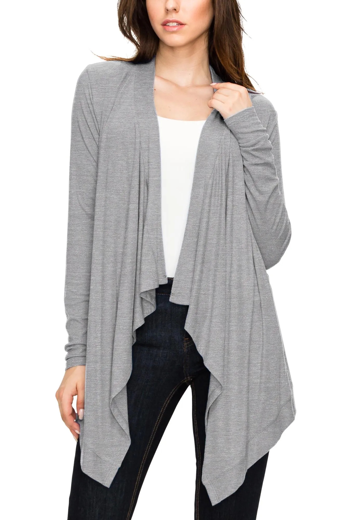 Women's Basic Draped Long Sleeve Open Front Knit Cardigan