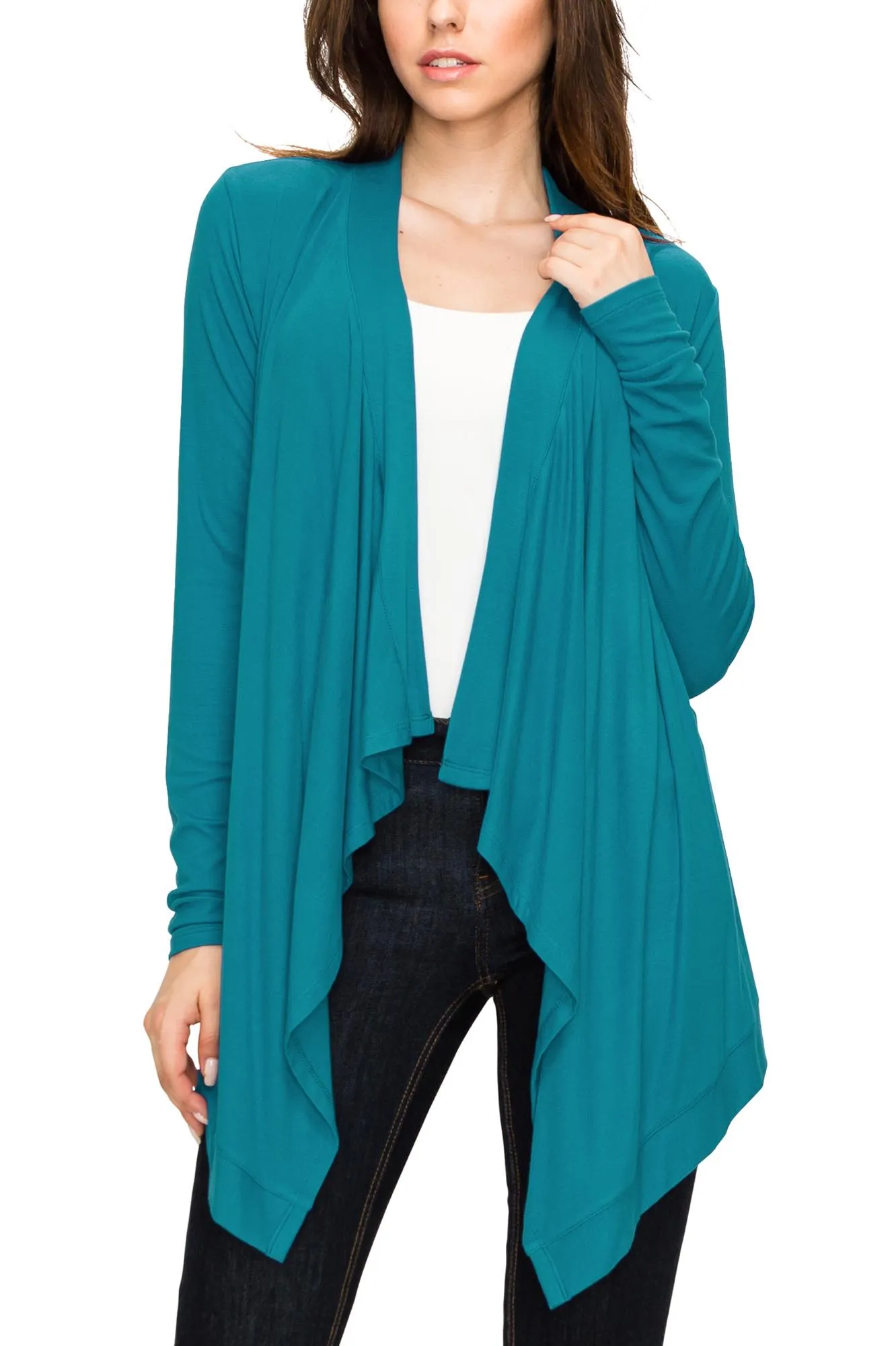 Women's Basic Draped Long Sleeve Open Front Knit Cardigan