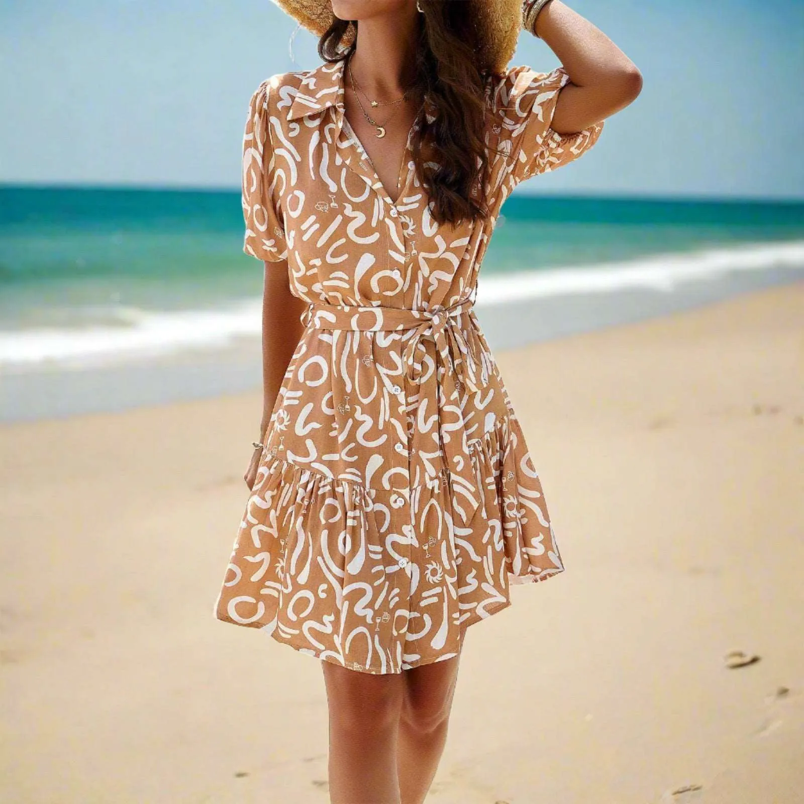 Women's Elegant Printed Short Sleeve Dress