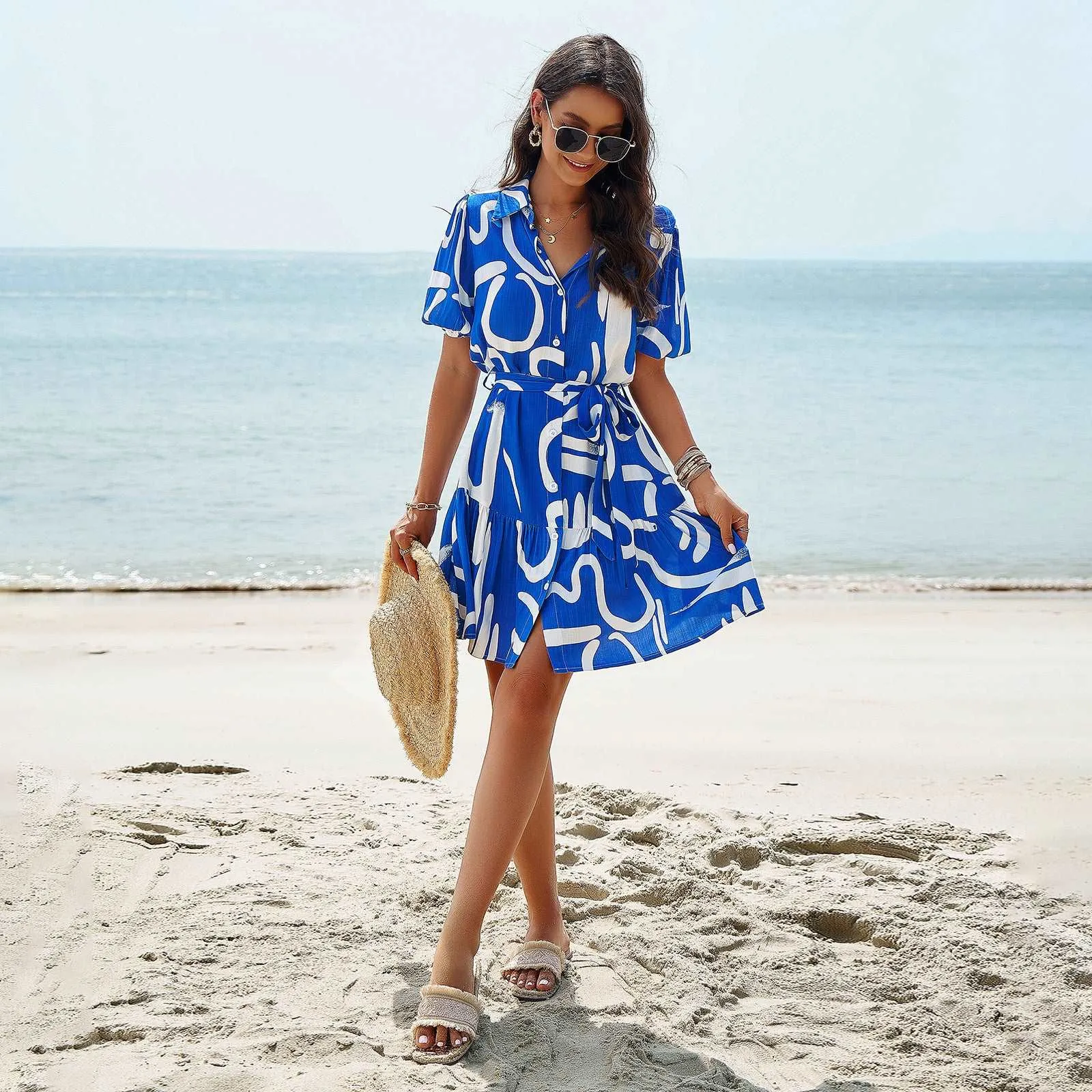 Women's Elegant Printed Short Sleeve Dress