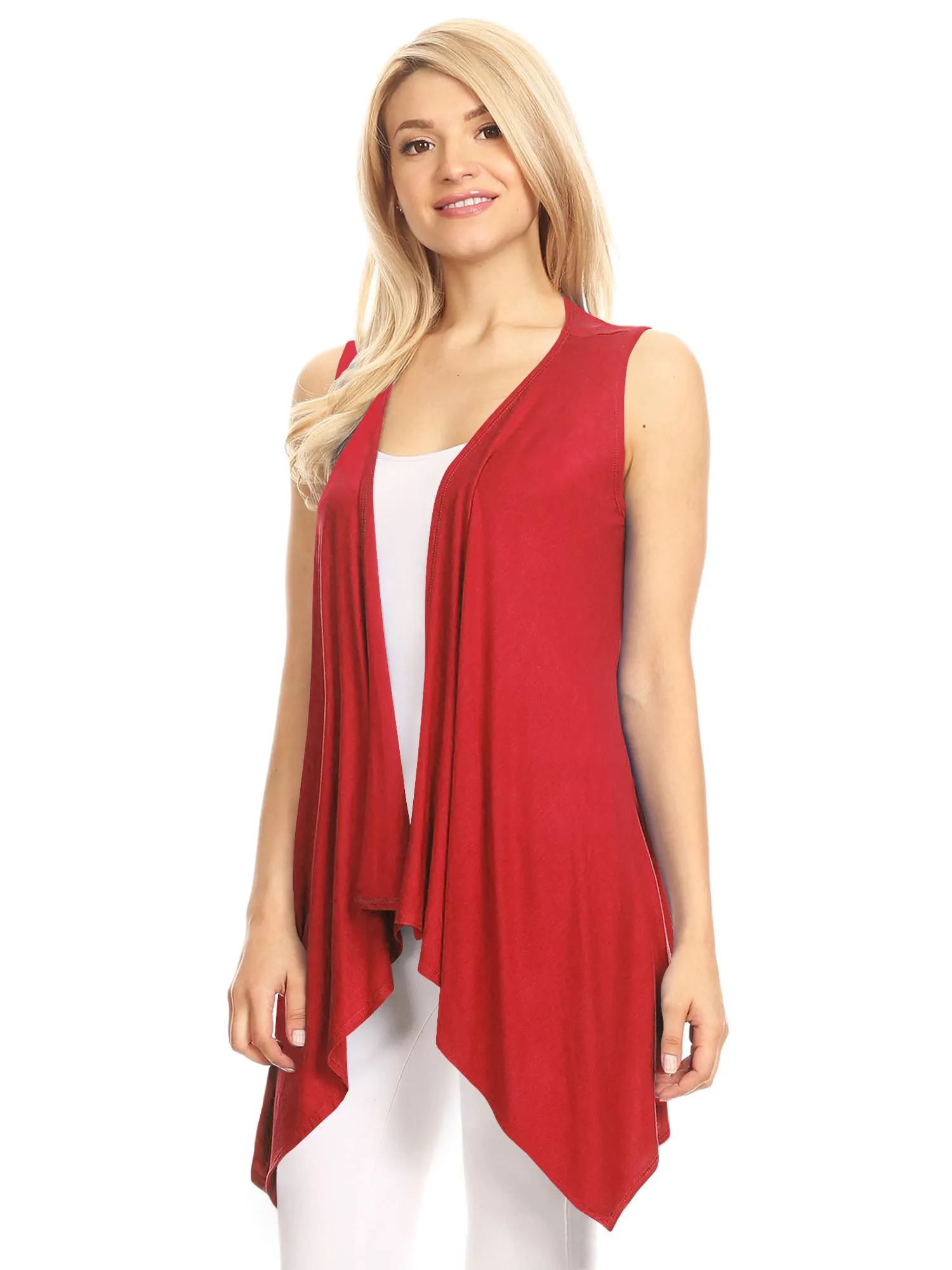 Women's Lightweight Sleeveless Solid Open Front Drape Vest Cardigan