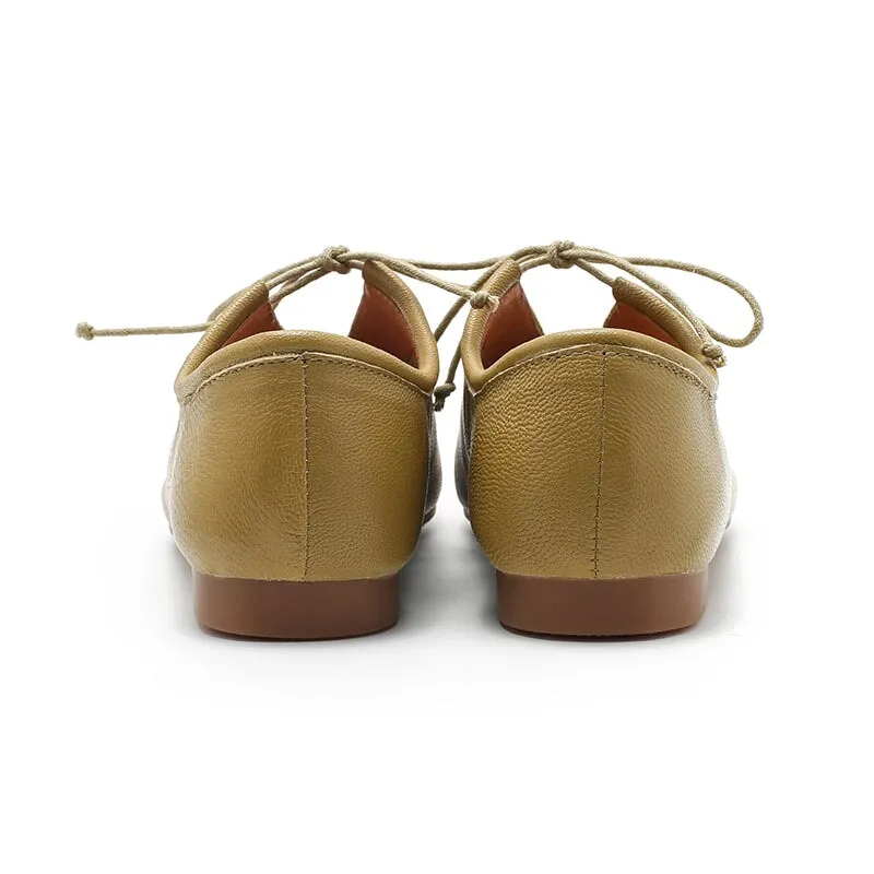 Women's Vegetable Tanned Sheepskin Flats Retro Round Toe 5 Colors