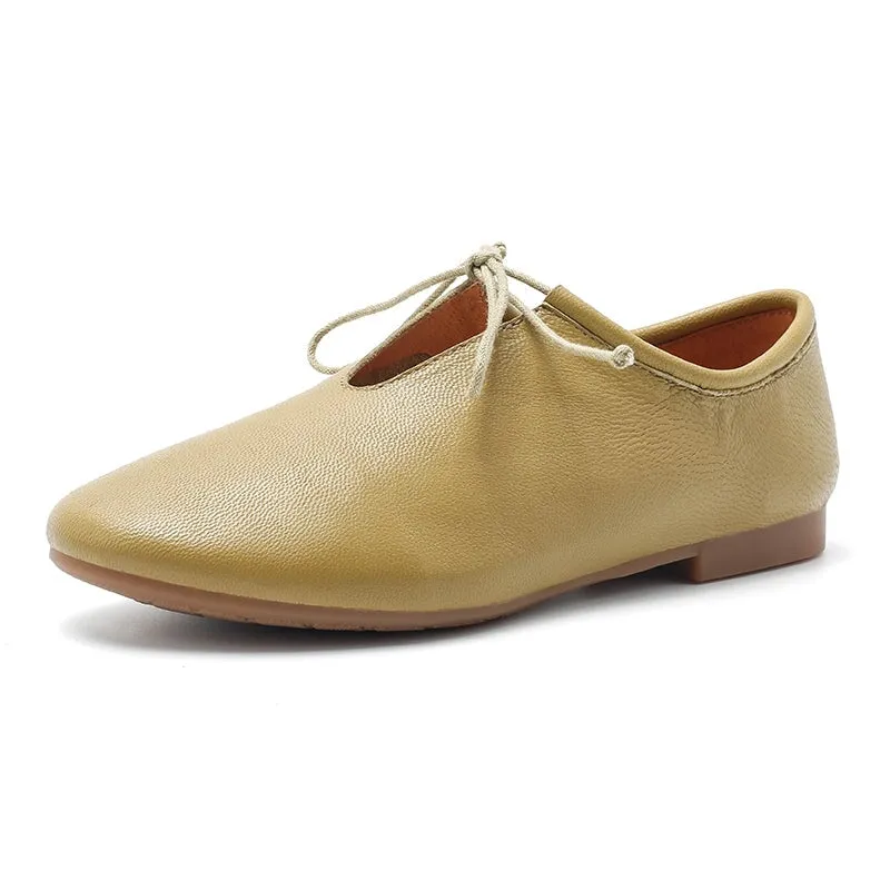 Women's Vegetable Tanned Sheepskin Flats Retro Round Toe 5 Colors